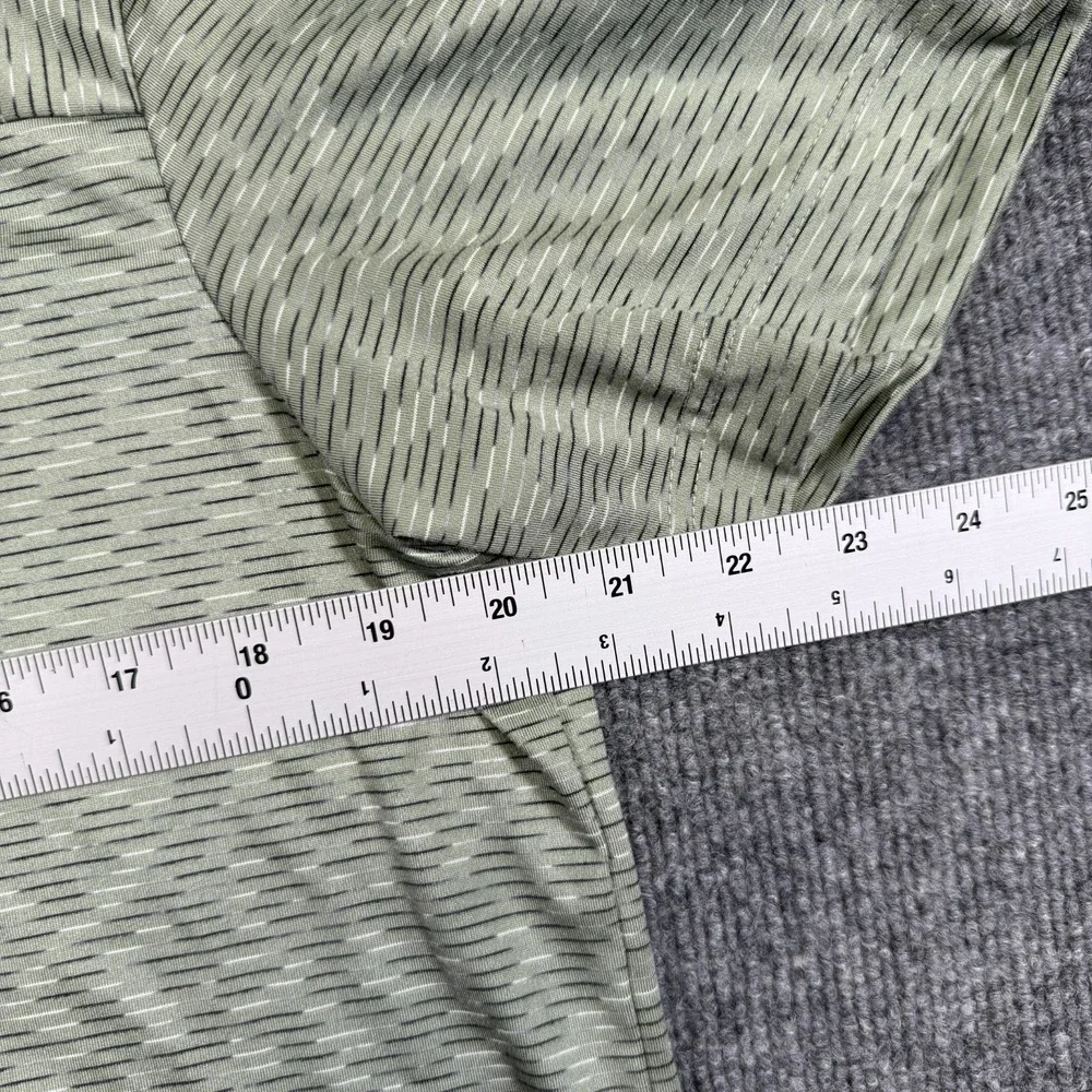 Zella Polo Shirt Men Medium Green Stripe‎ Short Sleeve Activewear Snap Stretch